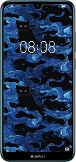 2D пластиковий чехол Візерунок чорних котів на блакитному фоні для Huawei Y6 2019 - 6525t-1666 изображение 