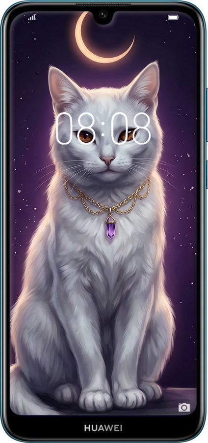 Силиконовый чехол Mystic White Cat Gothic Dark Purple Gold для Huawei Y6 2019 - 6805u-1666 изображение 