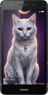 3D пластиковый матовый чехол Mystic White Cat Gothic Dark Purple Gold для Huawei Y6 II - 6805m-338 изображение 
