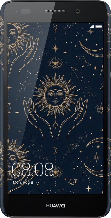 3D пластиковый матовый чехол Celestial Harmony: Sun & Moon Gold Mystic Pattern для Huawei Y6 II - 6778m-338 изображение 