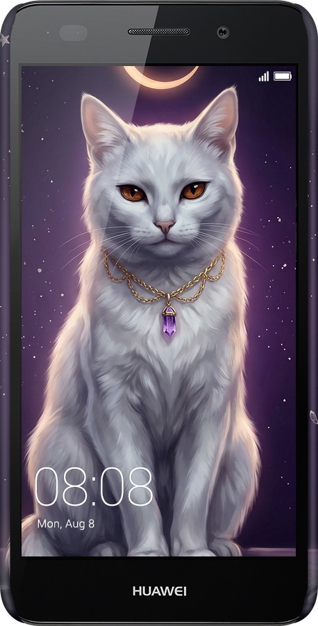 3D пластиковый матовый чехол Mystic White Cat Gothic Dark Purple Gold для Huawei Y6 II - 6805m-338 изображение 