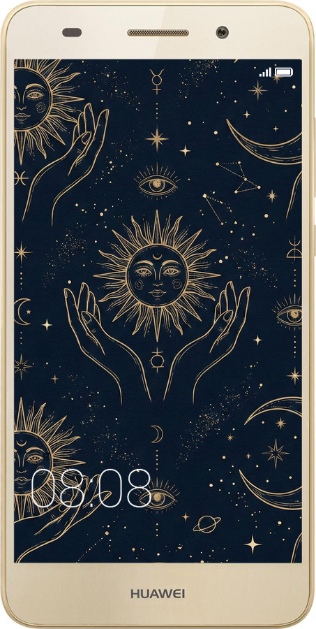 2D пластиковый чехол Celestial Harmony: Sun & Moon Gold Mystic Pattern для Huawei Y6 II - 6778t-338 изображение 