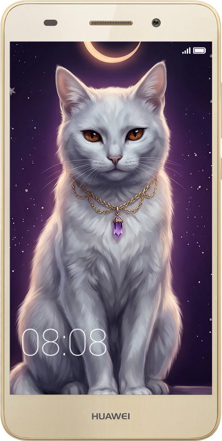 Силиконовый чехол Mystic White Cat Gothic Dark Purple Gold для Huawei Y6 II - 6805u-338 изображение 