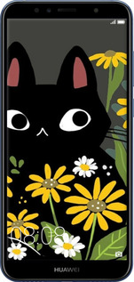 TPU чехол Черный кот с цветами для Huawei Y6 Prime 2018 - 6448b-1441 изображение 