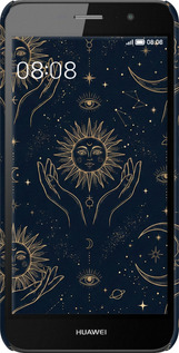 3D пластиковый матовый чехол Celestial Harmony: Sun & Moon Gold Mystic Pattern для Huawei Y6 Pro - 6778m-355 изображение 