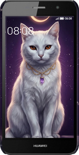 3D пластиковый матовый чехол Mystic White Cat Gothic Dark Purple Gold для Huawei Y6 Pro - 6805m-355 изображение 