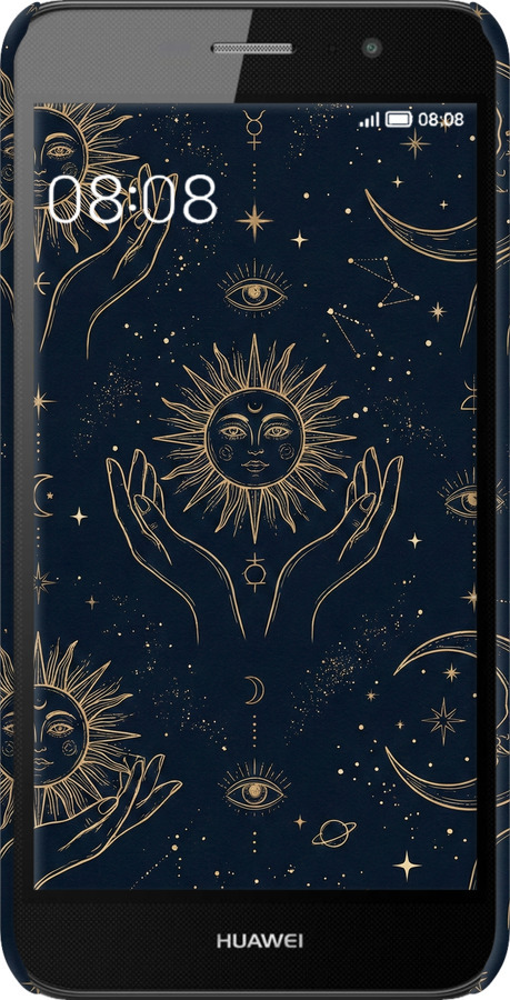 3D пластиковый матовый чехол Celestial Harmony: Sun & Moon Gold Mystic Pattern для Huawei Y6 Pro - 6778m-355 изображение 