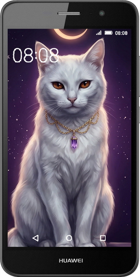Силиконовый чехол Mystic White Cat Gothic Dark Purple Gold для Huawei Y6 Pro - 6805u-355 изображение 