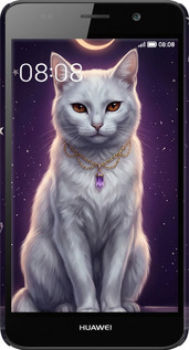 3D пластиковий матовий чехол Mystic White Cat Gothic Dark Purple Gold для Huawei Y6 - 6805m-333 изображение 