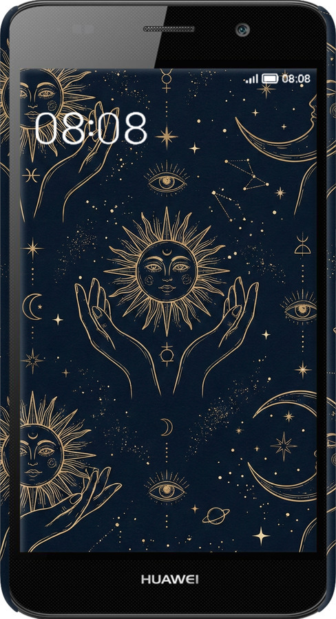 3D пластиковый матовый чехол Celestial Harmony: Sun & Moon Gold Mystic Pattern для Huawei Y6 - 6778m-333 изображение 