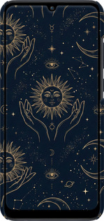 3D пластиковый матовый чехол Celestial Harmony: Sun & Moon Gold Mystic Pattern для Huawei Y6p - 6778m-1952 изображение 