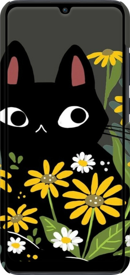 3D пластиковый матовый чехол Черный кот с цветами для Huawei Y6p - 6448m-1952 изображение 