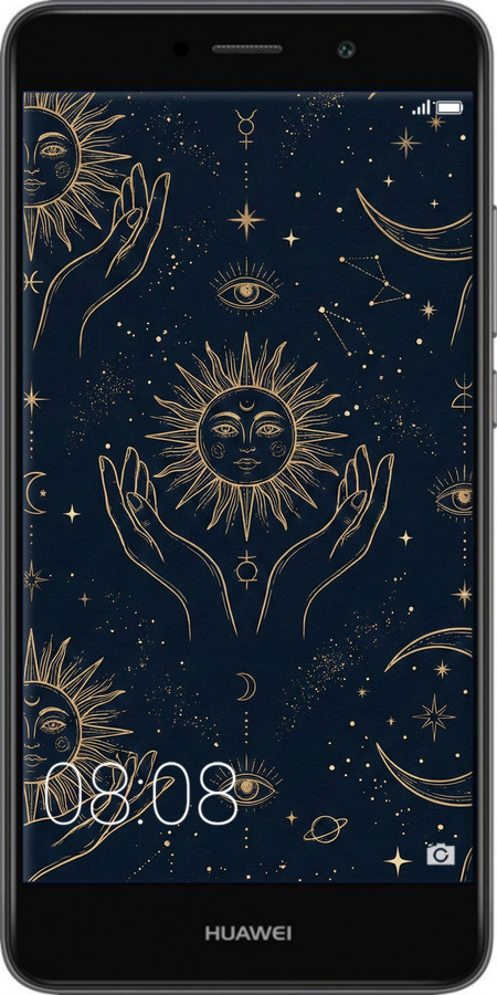 Силиконовый чехол Celestial Harmony: Sun & Moon Gold Mystic Pattern для Huawei Y7 2017 - 6778u-1019 изображение 
