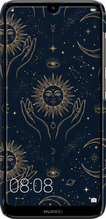 3D пластиковый матовый чехол Celestial Harmony: Sun & Moon Gold Mystic Pattern для Huawei Y7 2019 - 6778m-1638 изображение 