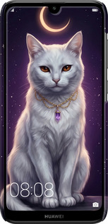 3D пластиковый матовый чехол Mystic White Cat Gothic Dark Purple Gold для Huawei Y7 2019 - 6805m-1638 изображение 