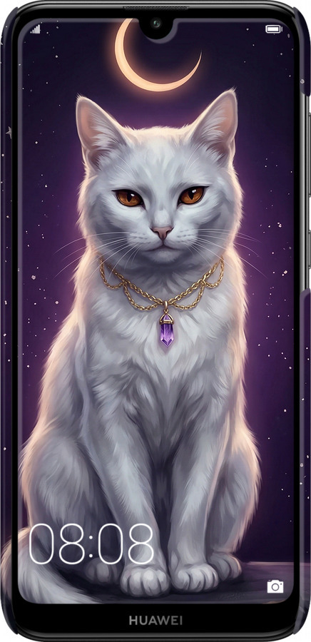 3D пластиковый матовый чехол Mystic White Cat Gothic Dark Purple Gold для Huawei Y7 2019 - 6805m-1638 изображение 