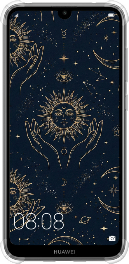 Силіконовий протиударний с посиленими кутами чехол Celestial Harmony: Sun & Moon Gold Mystic Pattern для Huawei Y7 2019 - 6778sp-1638 изображение 