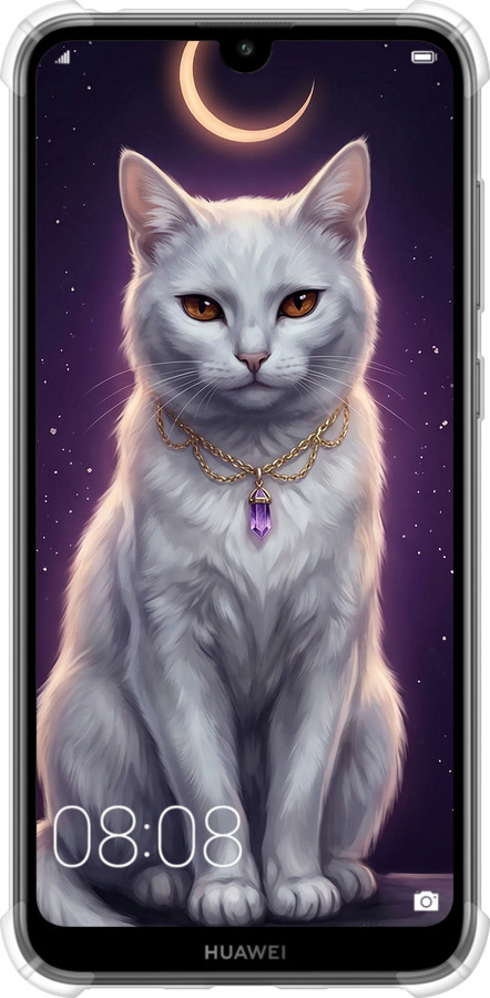 Силикон с усиленными углами чехол Mystic White Cat Gothic Dark Purple Gold для Huawei Y7 2019 - 6805sp-1638 изображение 