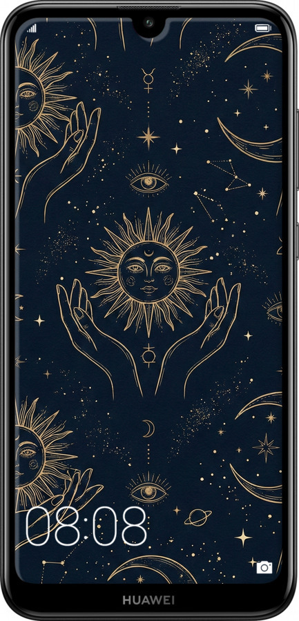 2D пластиковий чехол Celestial Harmony: Sun & Moon Gold Mystic Pattern для Huawei Y7 2019 - 6778t-1638 изображение 