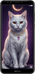 TPU чехол Mystic White Cat Gothic Dark Purple Gold для Huawei Y7 Prime 2018 - 6805b-1509 изображение 