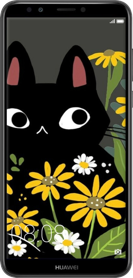 TPU чехол Черный кот с цветами для Huawei Honor 7C Pro - 6448b-2070 изображение 