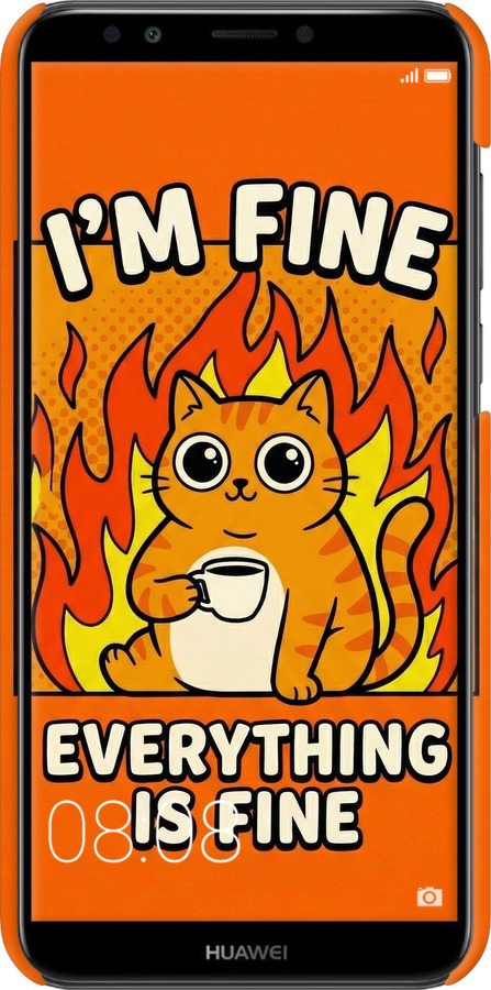 3D пластиковый матовый чехол Funny Cat для Huawei Y7 Prime 2018 - 6786m-1509 изображение 