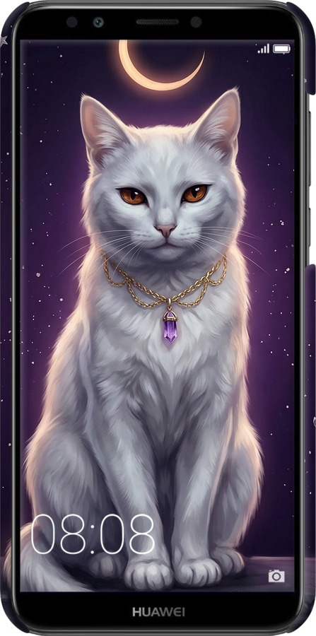 3D пластиковий матовий чехол Mystic White Cat Gothic Dark Purple Gold для Huawei Y7 Prime 2018 - 6805m-1509 изображение 