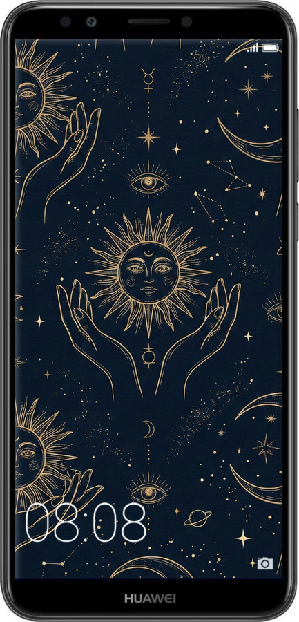 2D пластиковый чехол Celestial Harmony: Sun & Moon Gold Mystic Pattern для Huawei Y7 Prime 2018 - 6778t-1509 изображение 