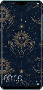 3D пластиковый матовый чехол Celestial Harmony: Sun & Moon Gold Mystic Pattern для Huawei Y9 2019 - 6778m-1602 изображение 