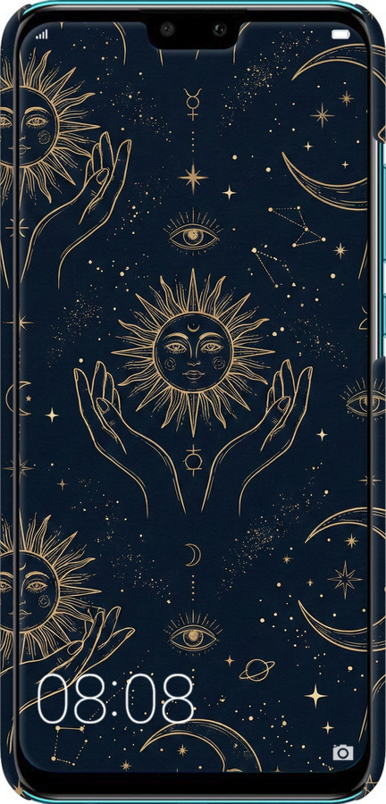 3D пластиковый матовый чехол Celestial Harmony: Sun & Moon Gold Mystic Pattern для Huawei Y9 2019 - 6778m-1602 изображение 