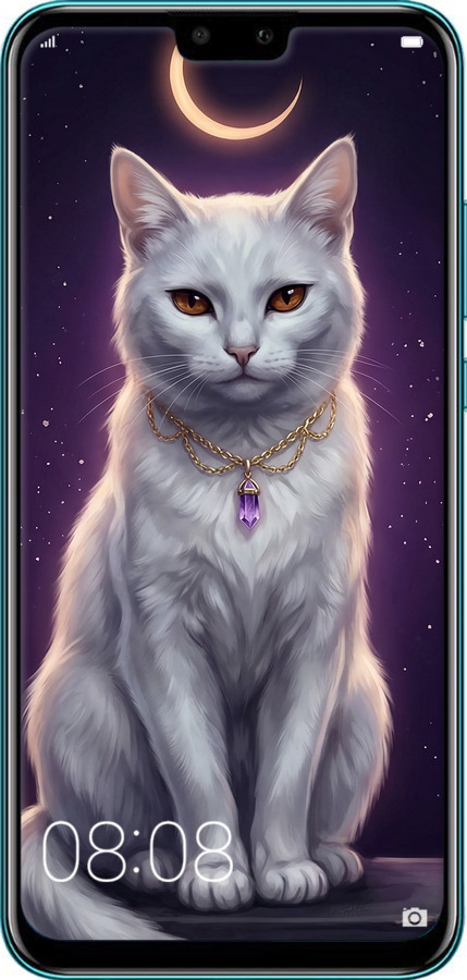 Силіконовий чехол Mystic White Cat Gothic Dark Purple Gold для Huawei Y9 2019 - 6805u-1602 изображение 