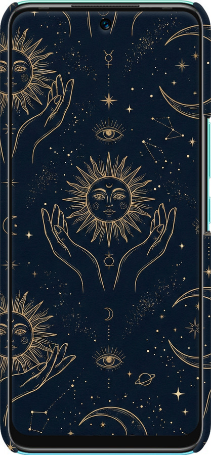 3D пластиковый матовый чехол Celestial Harmony: Sun & Moon Gold Mystic Pattern для Infinix Hot 12 Play - 6778m-2759 изображение 