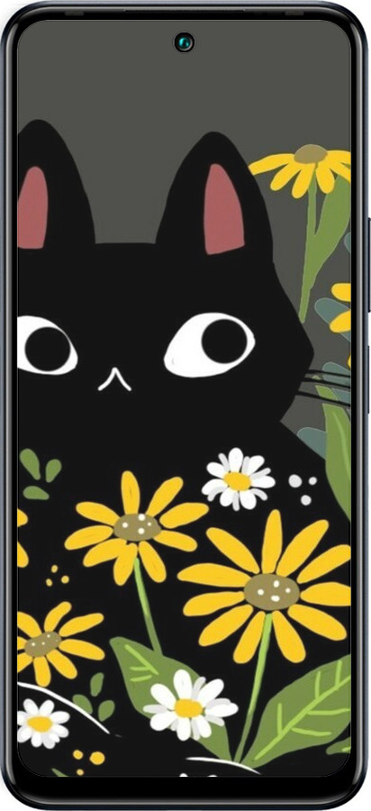 Силиконовый чехол Черный кот с цветами для Infinix Hot 12 - 6448u-2864 изображение 