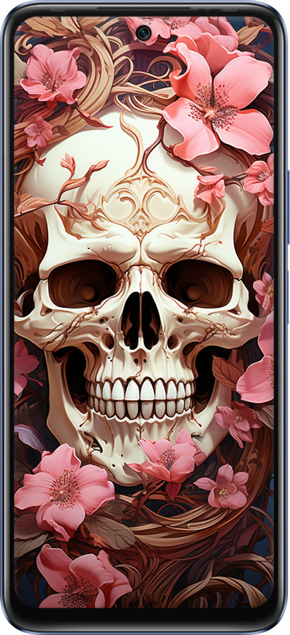 Силіконовий чехол Череп у рожевих квітах для Infinix Hot 20 - 5965u-2966 изображение 