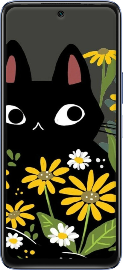 Силіконовий чехол Чорний кіт з квітами для Infinix Hot 20 - 6448u-2966 изображение 