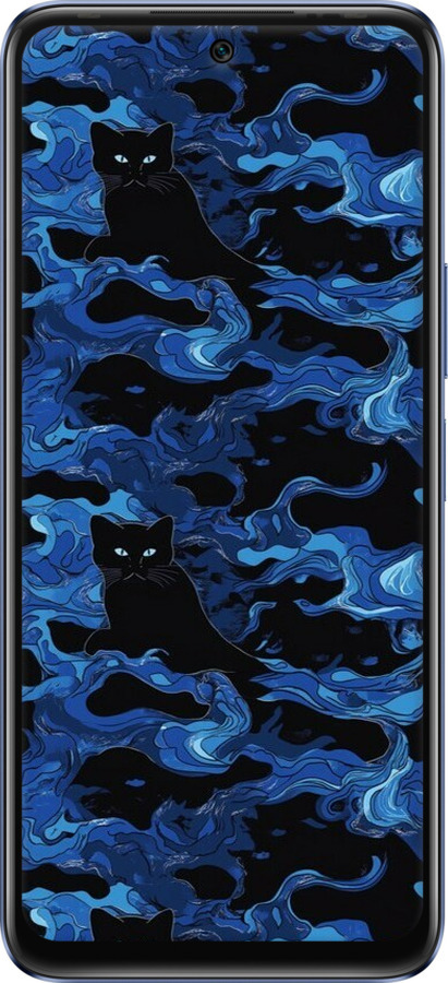 Силиконовый чехол Абстрактный узор черных котов на синем фоне для Infinix Hot 20 - 6525u-2966 изображение 