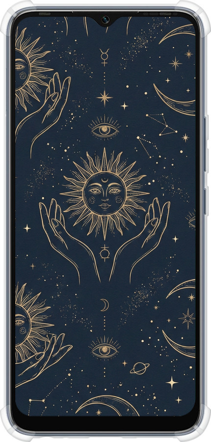 Силикон с усиленными углами чехол Celestial Harmony: Sun & Moon Gold Mystic Pattern для Infinix Hot 20i - 6778sp-2964 изображение 