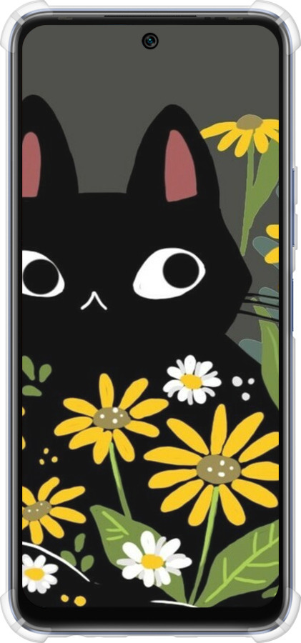 Силикон с усиленными углами чехол Черный кот с цветами для Infinix Hot 20s - 6448sp-2965 изображение 