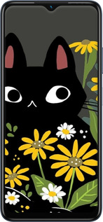 Силиконовый чехол Черный кот с цветами для Infinix Hot 30i - 6448u-3045 изображение 