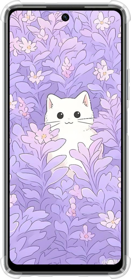 Силіконовий протиударний с посиленими кутами чехол Котик в цветах для Infinix Hot 40 Pro - 6390sp-3736 изображение 