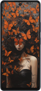 Силиконовый чехол Девушка с оранжевыми бабочками для Infinix Hot 50 5G - 5941u-3795 изображение 