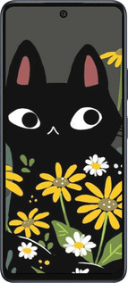 Силиконовый чехол Черный кот с цветами для Infinix Hot 50 5G - 6448u-3795 изображение 