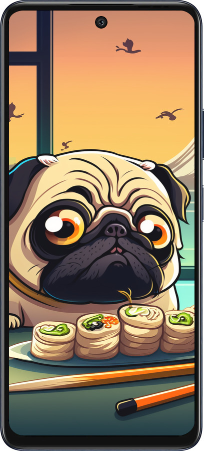 Силиконовый чехол Мопс и суши для Infinix Hot 50 5G - 5588u-3795 изображение 