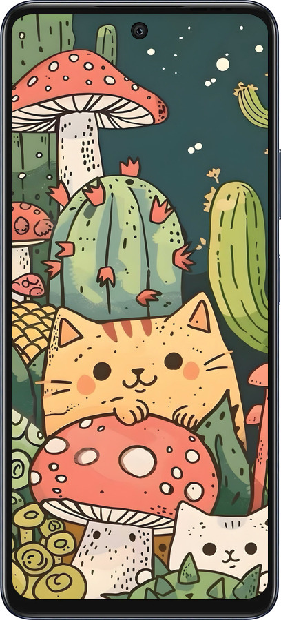 Силиконовый чехол Коты грибы для Infinix Hot 50 5G - 6321u-3795 изображение 
