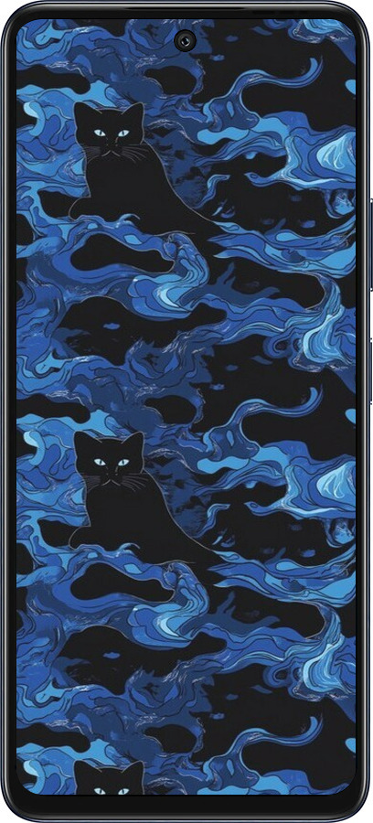 Силіконовий чехол Візерунок чорних котів на блакитному фоні для Infinix Hot 50 5G - 6525u-3795 изображение 