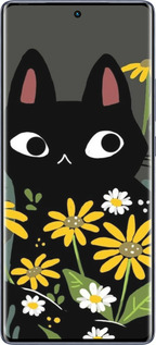 Силиконовый чехол Черный кот с цветами для Infinix Hot 50 Pro+ 4G - 6448u-3870 изображение 