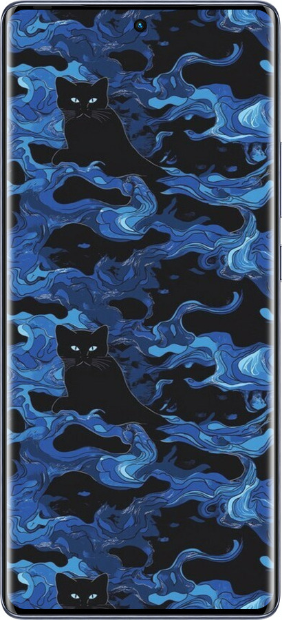 Силиконовый чехол Абстрактный узор черных котов на синем фоне для Infinix Hot 50 Pro+ 4G - 6525u-3870 изображение 