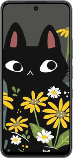 Силиконовый чехол Черный кот с цветами для Infinix Hot 60 5G / Hot 60i 4G - 6448u-4114 изображение 