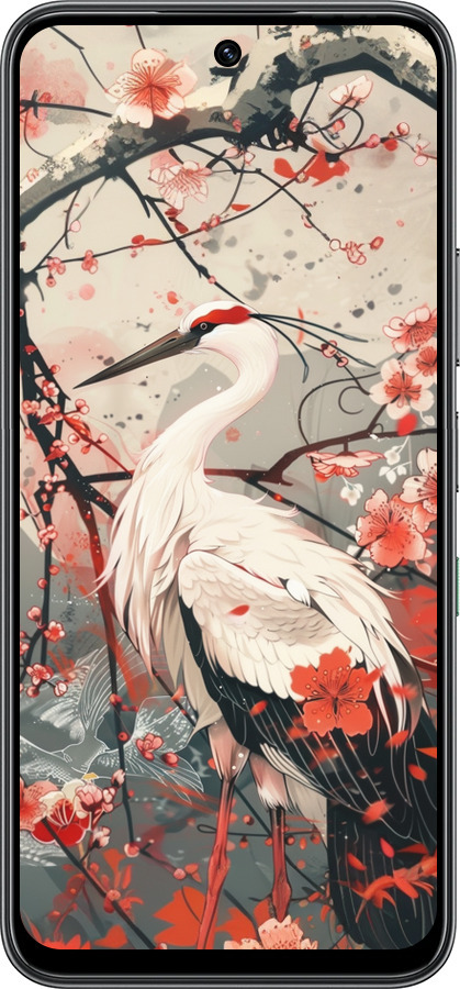 Силиконовый чехол Аист в цвету сакуры для Infinix Hot 60 5G / Hot 60i 4G - 6109u-4114 изображение 