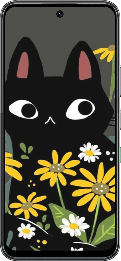 Силиконовый чехол Черный кот с цветами для Infinix Hot 60 5G / Hot 60i 4G - 6448u-4114 изображение 